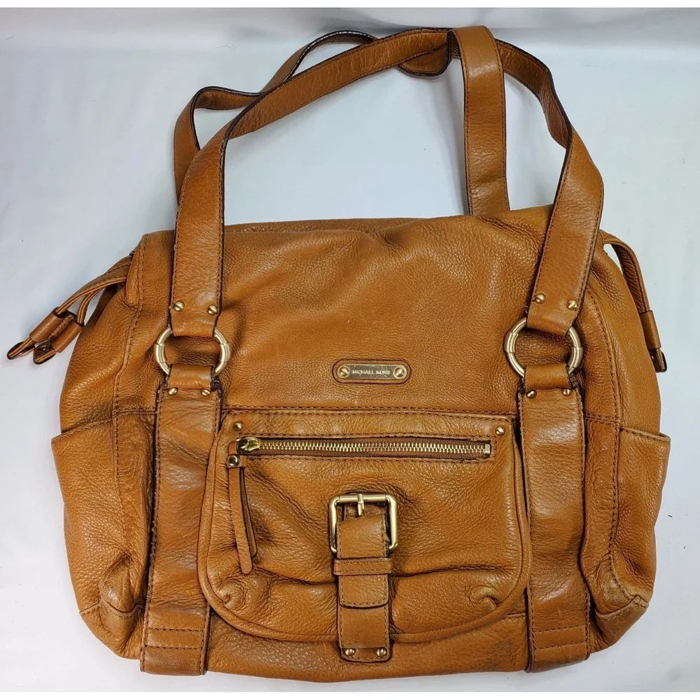Michael Kors Rust Brown Multi Pocket Pebbled Leather Shoulder‎ Bag Y2K Hobo